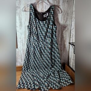 Studio I Black and Blue Circle Pattern Midi Dress